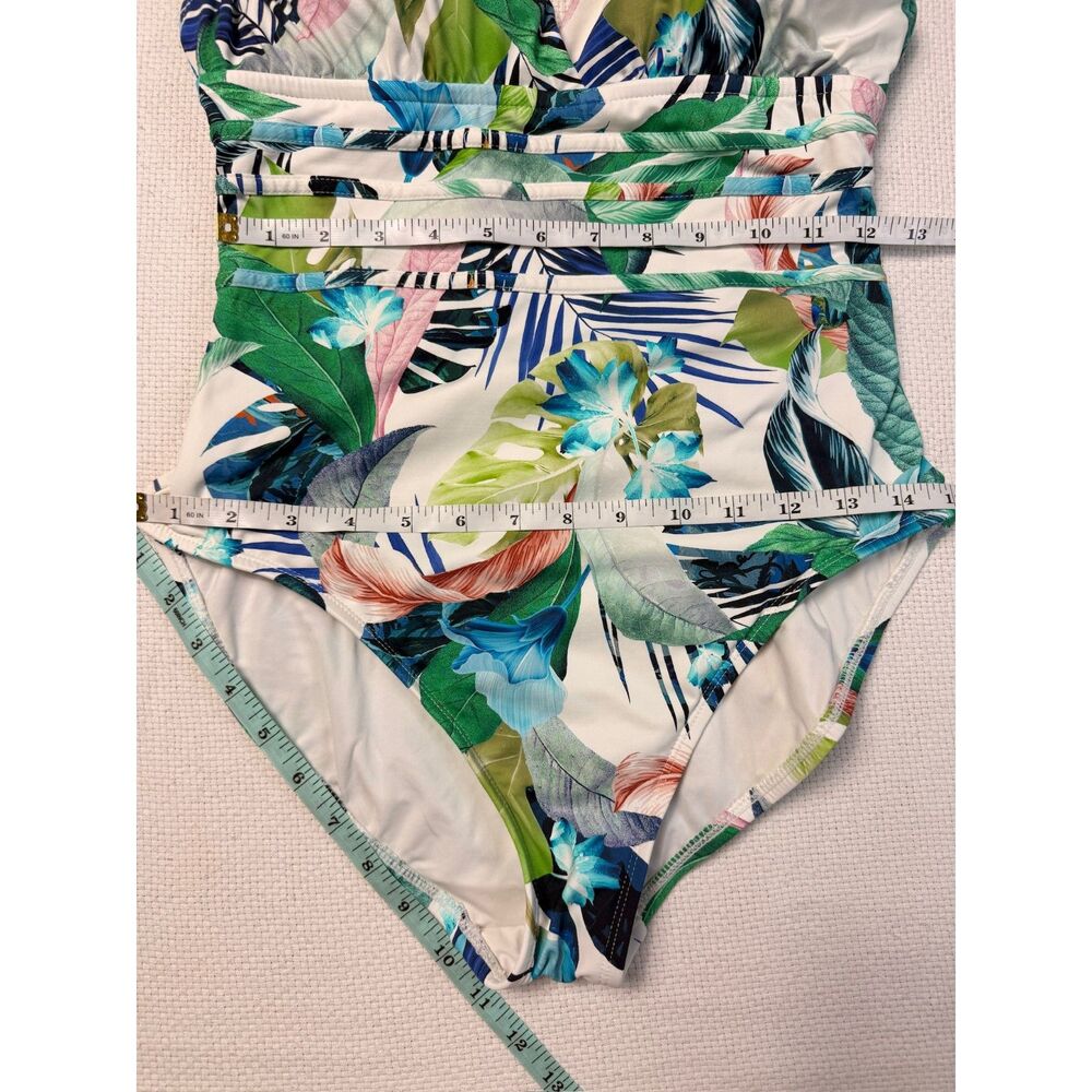 La Blanca Tropical Floral One Piece Swimsuit Strappy V Neck Cross Back - Picture 6 of 6